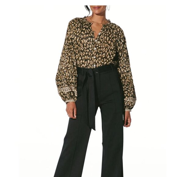 Cleobella Alicia Blouse in Leopard Block Print Size Medium - Picture 2 of 8